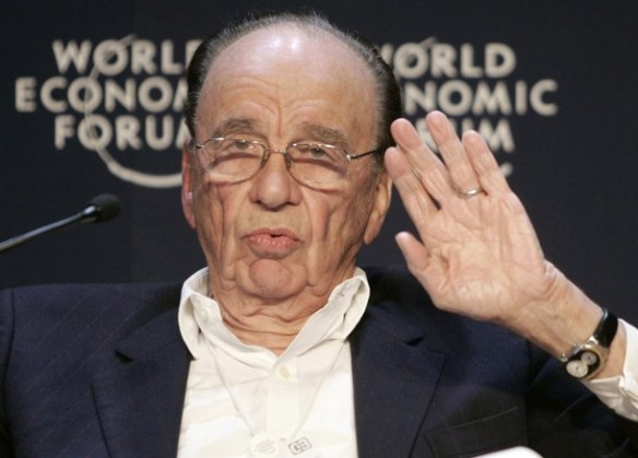 Media tycoon Rupert Murdoch addresses a session of the World Economic Forum in Davos